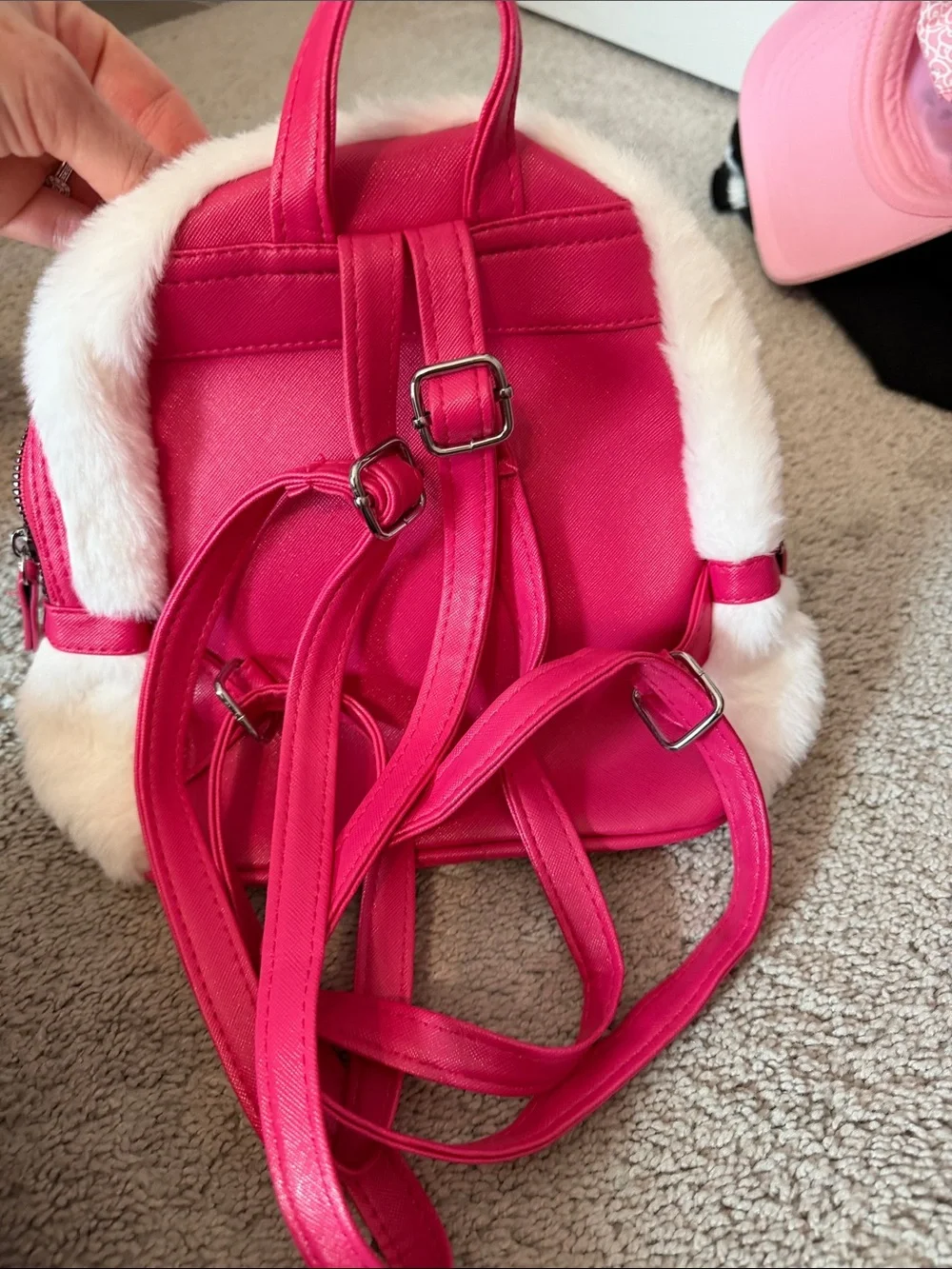 Hello kitty White & Pink Plush Kids Backpack with Character Patch